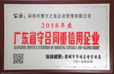 喜讯|巨星国际荣获“广东省守合同重信用企业”殊荣